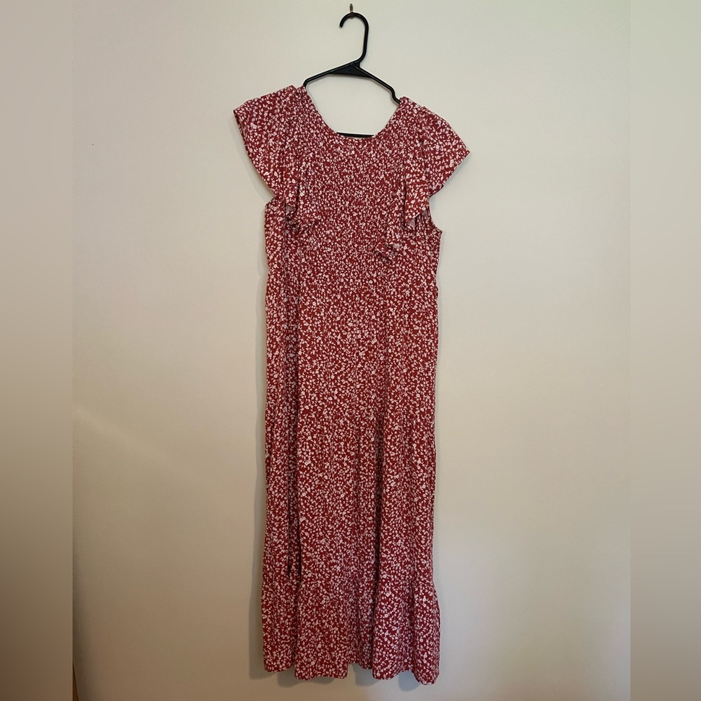 Red floral long length dress